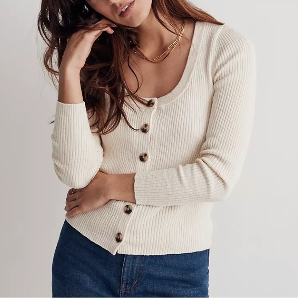 Madewell Scoopneck Cardigan Sweater - Cream, XS